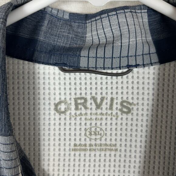 Orvis Tech Shirt Mens XXL Blue Plaid Classic Fit Short Sleeve Collared Button-Up - Picture 3 of 10
